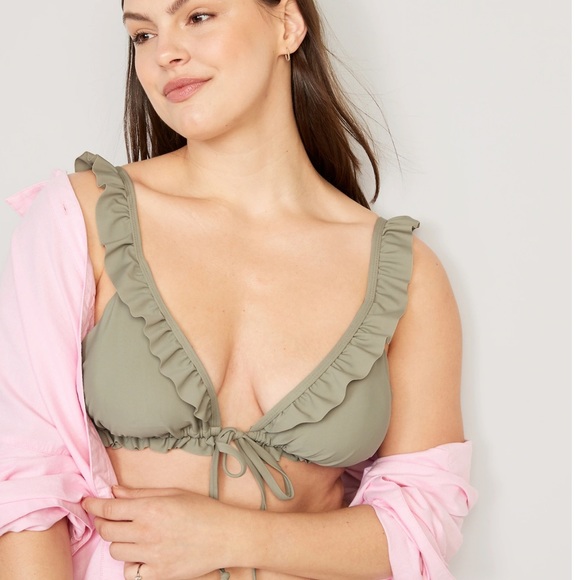 WT OLD NAVY Ruffle-Trimmed Triangle String Bikini Swim Top Color: Birch Leaf - Picture 4 of 8